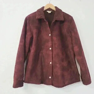 Woolrich Burgundy Button Up Pattern Fleece Jacket Women's L